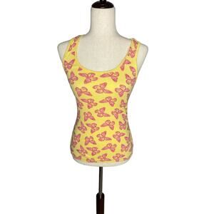 Mix & Co. yellow pink butterfly ribbed stretch tank top women's size small